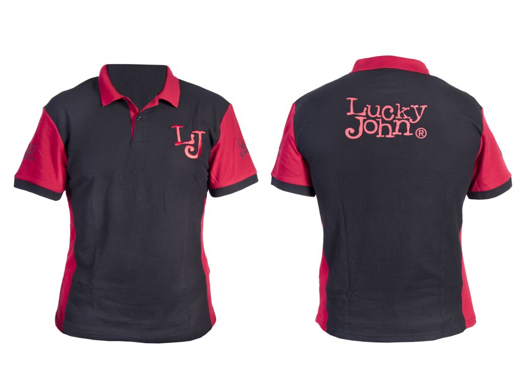 Футболка поло "LUCKY JOHN" (60% бавовна, 40% PL, червона/чорна) / M