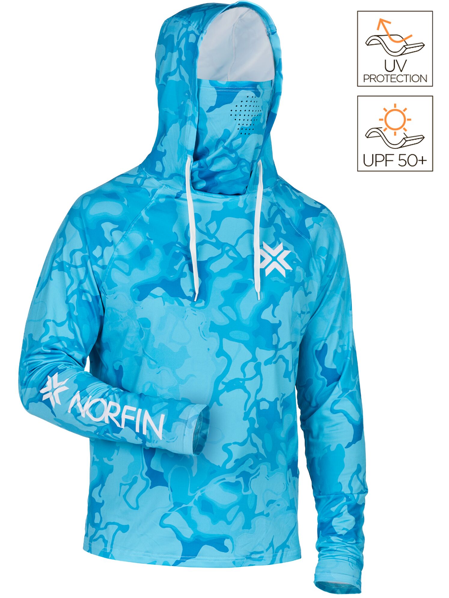 Реглан з капюшоном та захистом від "UV" Norfin SUN PRO HALIBUT HOODIE (90%Ny,10%Spandex) / XXL