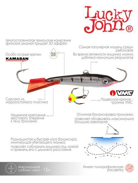 Балансир Lucky John CLASSIC 7 с тр. 70мм/12HRT блистер 81701-12HRT фото