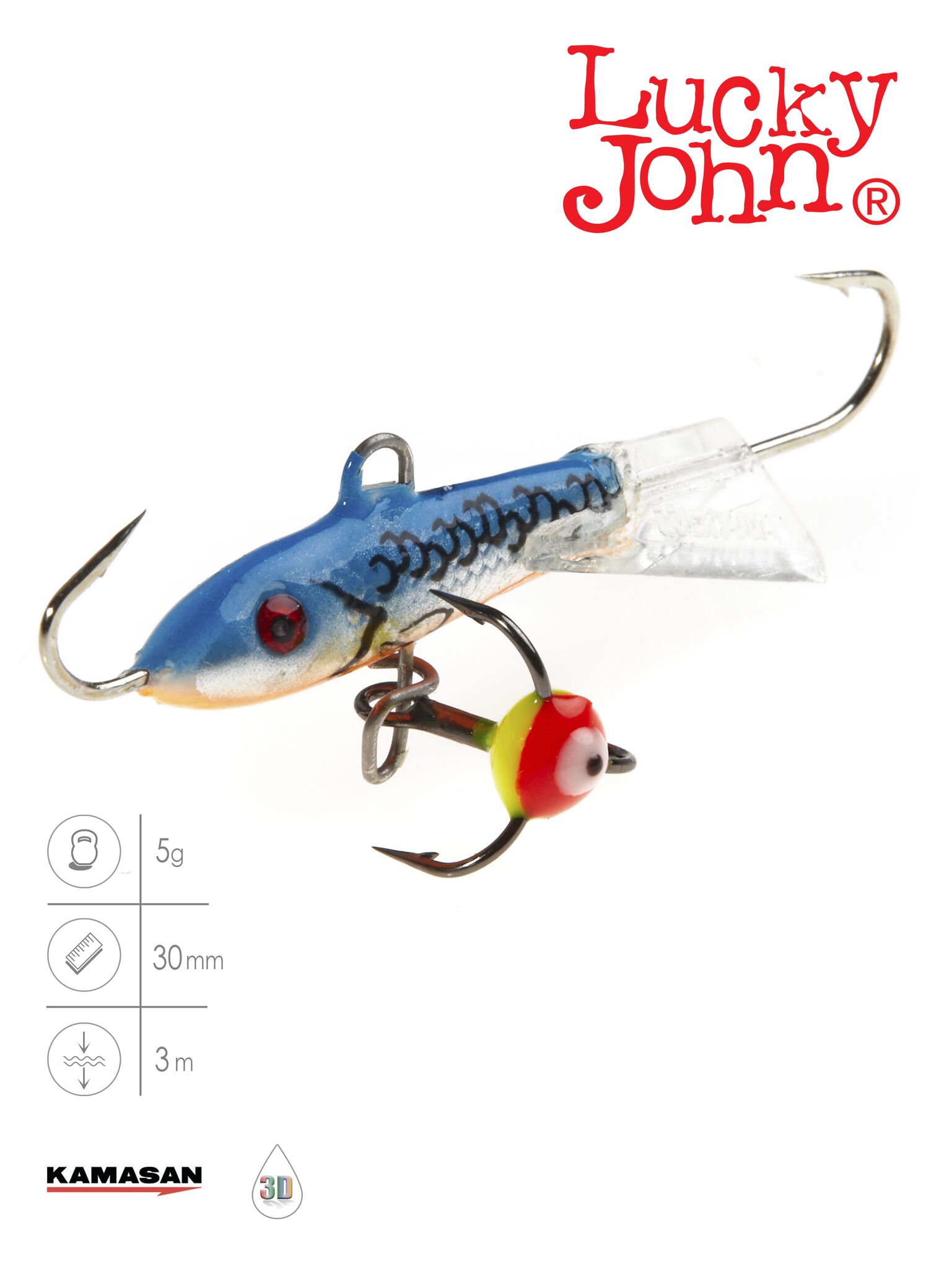 Балансир Lucky John CLASSIC 3 с тр. 30мм/45H блистер