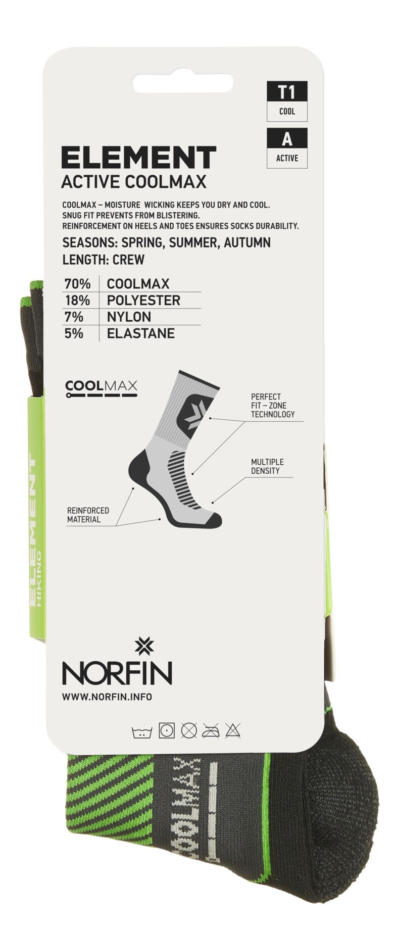 Шкарпетки Norfin T1A ELEMENT ACTIVE COOLMAX CREW (70% coolmax,18% PL, 7% Ny, 5% еласт.) р.XL(45-47), фото 5