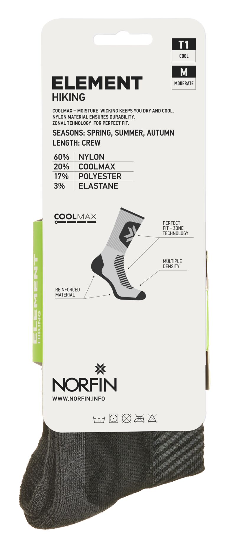 Шкарпетки Norfin T1M ELEMENT HIKING COOLMAX CREW (60% Ny,20% coolmax,17% PL, 3% еласт.) р.M(39-41), фото 4