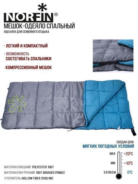 Мішок-ковдра спальн. Norfin ALPINE COMFORT 250 +10&deg;- (0&deg;) / 200х80см / NFL/ L NFL-30236 фото