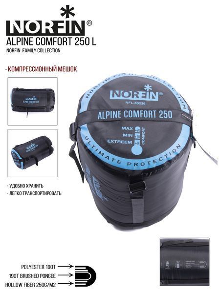 Мішок-ковдра спальн. Norfin ALPINE COMFORT 250 +10&deg;- (0&deg;) / 200х80см / NFL/ L NFL-30236 фото