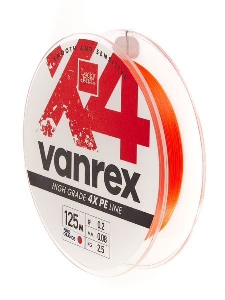 Шнур плетёный Lucky John Vanrex х4 BRAID Fluo Orange 125/008 LJ4113-008 фото