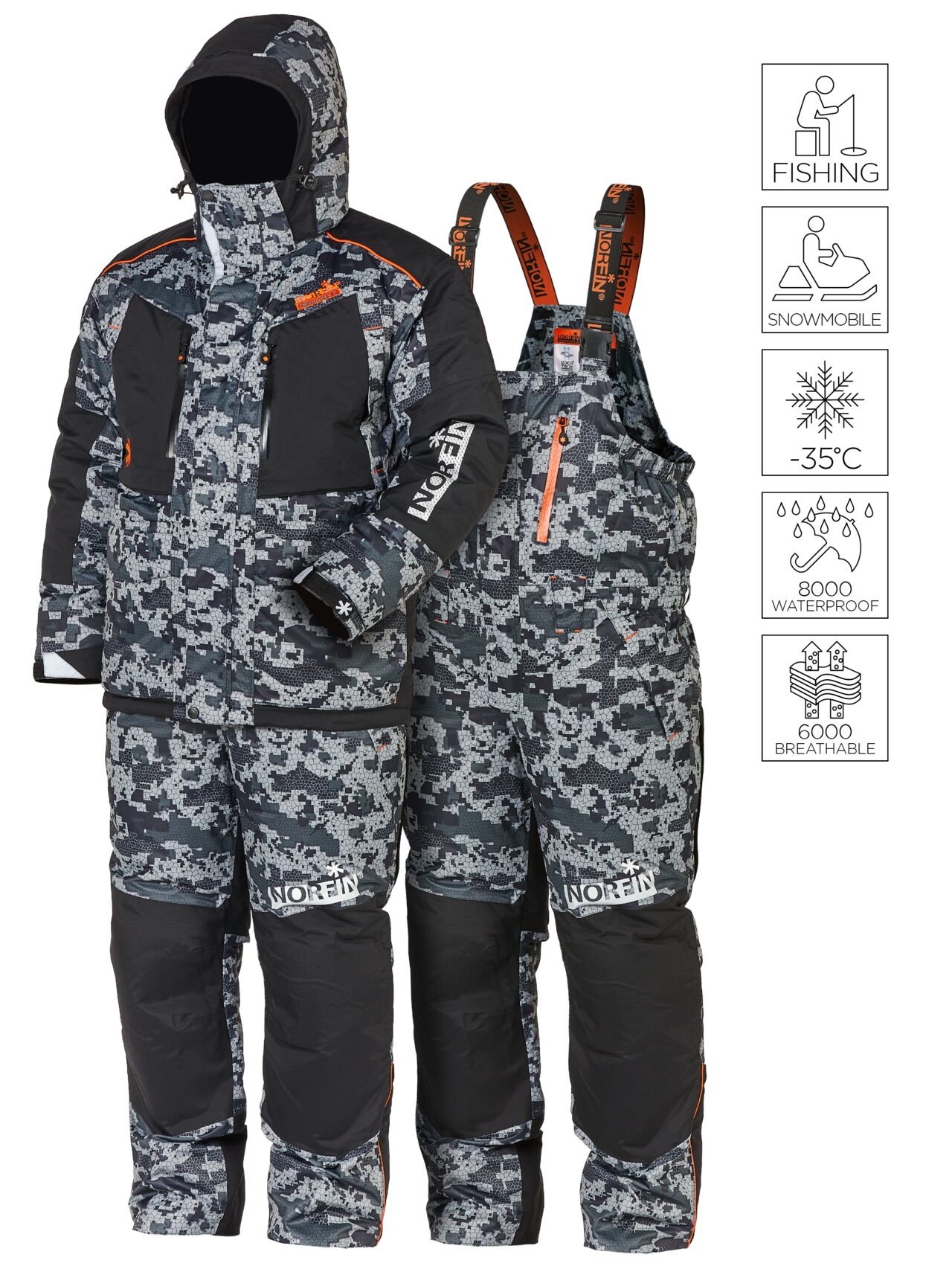 Костюм зимовий мембран. Norfin DISCOVERY 2 CAMO (сірий піксель) -35 ° / 8000мм / XXL