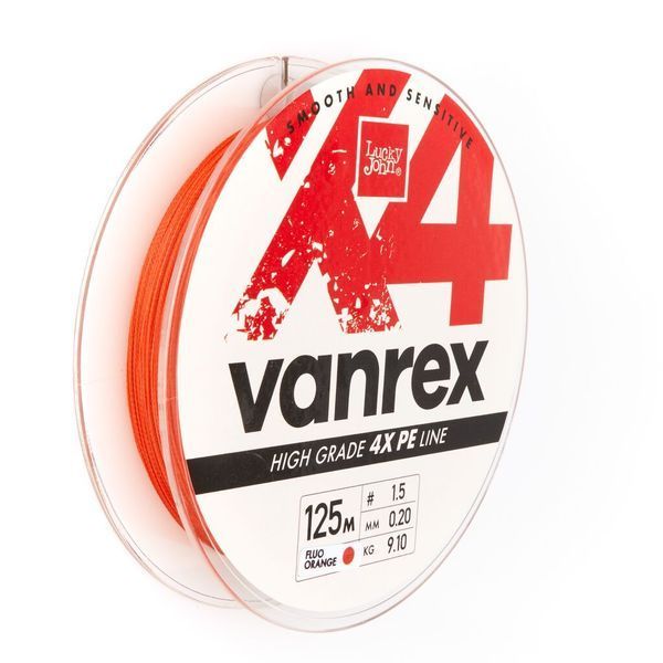 Шнур плетёный Lucky John Vanrex х4 BRAID Fluo Orange 125/020 LJ4113-020 фото
