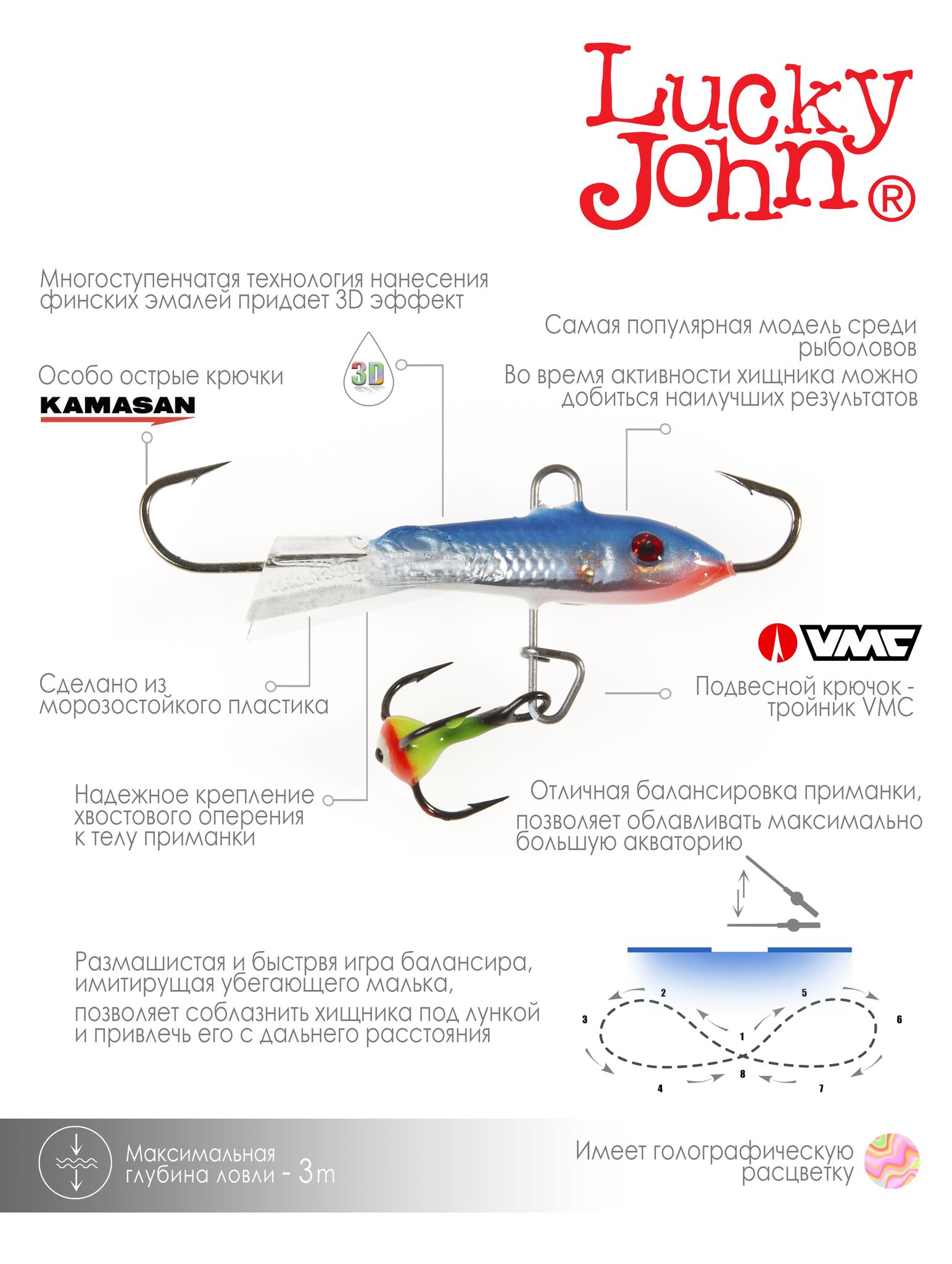 Балансир Lucky John CLASSIC 3 с тр. 30мм блистер, фото 8