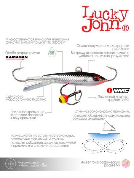 Балансир Lucky John CLASSIC 5 з тр. 50мм/13H блістер 81501-13H фото